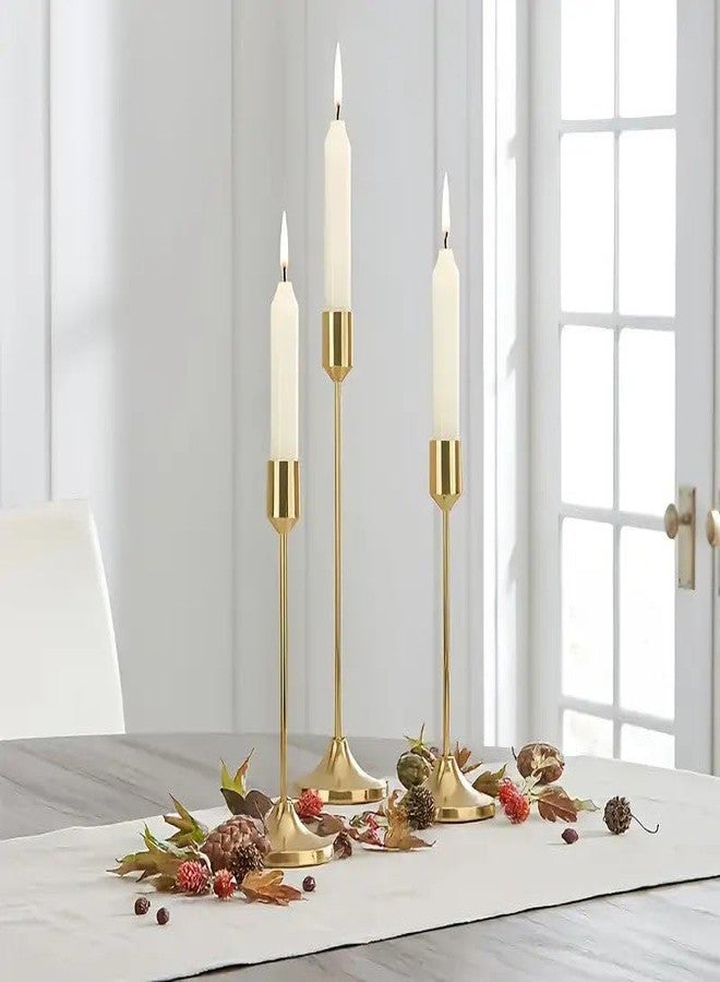 PIXELERA Vintage Brass Gold Candlestick Holders Set of 3 - Tall Taper Candle Stands for Autumn Table Centerpieces, Weddings, and Home Decor - Image 1